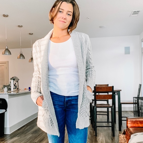 Michael Kors Gray Cable Knit Cardigan - Picture 2 of 8